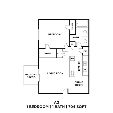 A 2 bedroom apartment with 1 bathroom and a balcony.